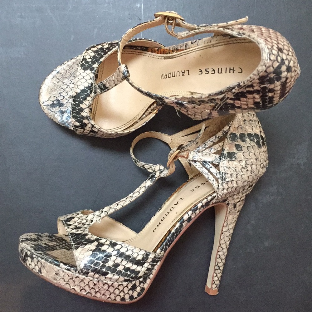 Snakeskin high heel sandals